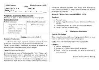 Première page de Histoire-Géographie 2nde A & B — 1er devoir surveillé, 1er semestre (2020-2021) · LMB