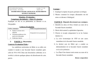 Première page de Histoire-Géographie 1ère C, 1ère D — 2e devoir surveillé, 2e semestre (2019-2020) · CEG Banikanni