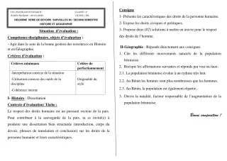 Première page de Histoire-Géographie 4e, 4e ML — 2e devoir surveillé, 2e semestre (2019-2020) · CEG Banikanni