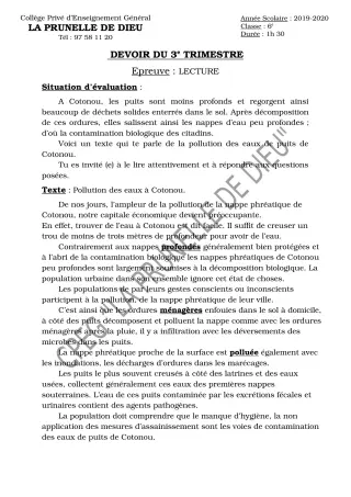 Première page de Français 6e — Composition, 3e trimestre (2019-2020) · CEPG La Prunelle de Dieu
