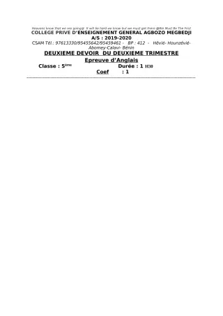Première page de Anglais 6e, 5e, 4e, 4e ML, 3e, 3e ML, 2nde A, 2nde A1, 2nde A2, 2nde B, 2nde C, 2nde D, 1ère A, 1ère A1, 1ère A2, 1ère B, 1ère D, Tle A, Tle A1, Tle A2, Tle B, Tle C, Tle D — 2e devoir surveillé, 2e t