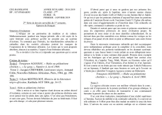 Première page de Français 2nde A2, 2nde B, 2nde C, 2nde D — Devoir surveillé, 1er semestre (2018-2019) · CEG Banikanni