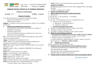 Première page de Espagnol 4e — 1er devoir surveillé, 1er semestre (2021-2022) · CEG SEKERE