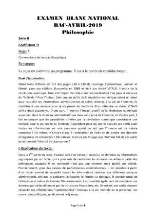 Première page de Examen Blanc de PHILO — Tle B — CEG AGBLANGANDAN (2018)