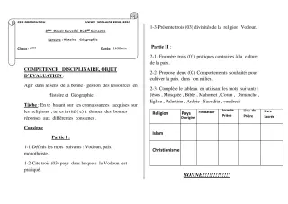 Première page de Histoire-Géographie 6e, 5e, 4e, 4e ML, 3e, 3e ML — 2e devoir surveillé, 2e semestre (2018-2019) · CEG Gbegourou