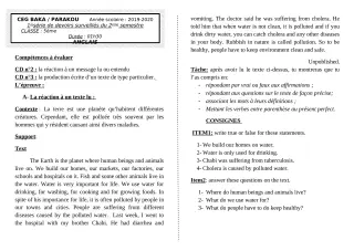 Première page de Anglais 5e — 1er devoir surveillé, 2e semestre (2019-2020) · CEG BAKA