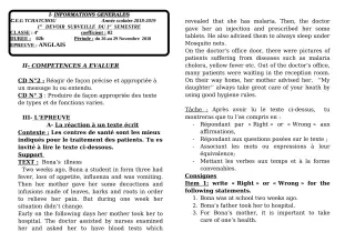 Première page de Anglais 4e — 1er devoir surveillé, 1er semestre (2018-2019) · CEG Tchatchou