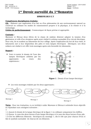 Première page de PCT 6e — 1er devoir surveillé (2019-2020) · CEG Yagbe