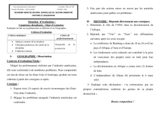 Première page de Histoire-Géographie Tle C, Tle D — 2e devoir surveillé, 2e semestre (2019-2020) · CEG Banikanni