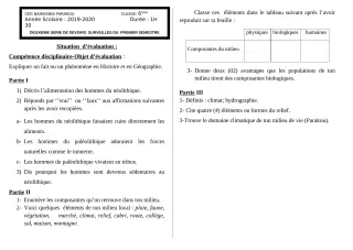 Première page de Histoire-Géographie 6e, 5e, 4e, 4e ML, 3e, 3e ML, 2nde A2, 2nde B, 2nde C, 2nde D, 1ère A2, 1ère B, 1ère C, 1ère D, Tle A1, Tle A2, Tle B, Tle C, Tle D — 2e devoir surveillé, 1er semestre (2019-2020)
