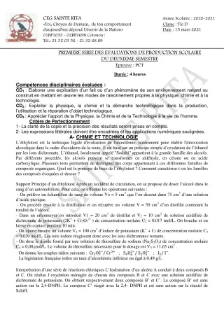 Première page de PCT Tle D — Production scolaire, 2e semestre (2020-2021) · CEG Sainte Rita
