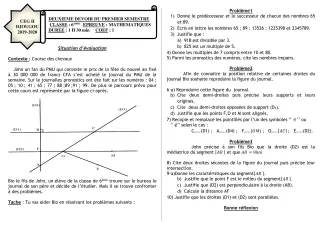 Première page de Mathématiques 6e — 2e devoir surveillé, 1er semestre (2019-2020) · CEG 2 Djougou