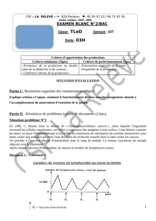 Première page de Examen Blanc de SVT — Tle D — CPEG La Releve (2019)