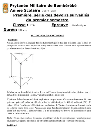 Première page de Mathématiques 2nde D — 1er devoir surveillé, 1er semestre (2019-2020) · PMB