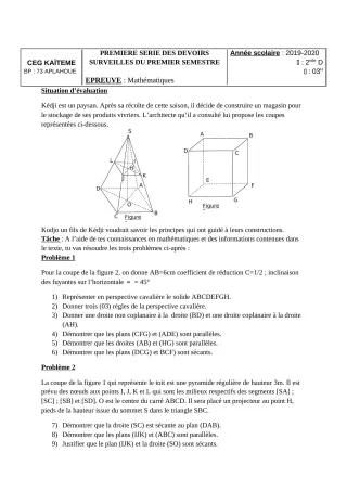 Première page de Mathématiques 2nde D — 1er devoir surveillé, 1er semestre (2019-2020) · CEG Kaïtèmè