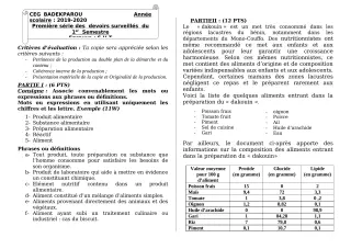 Première page de SVT 6e — 1er devoir surveillé, 1er semestre (2019-2020) · CEG BADEKPAROU
