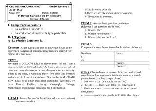 Première page de Anglais 6e, 5e, 4e, 4e ML, 3e, 3e ML, 2nde A, 2nde B, 2nde C, 2nde D, 1ère A1, 1ère A2, 1ère B, 1ère C, 1ère D, Tle A1, Tle A2, Tle B, Tle C, Tle D — 1er devoir surveillé, 1er semestre (2018-2019) · C