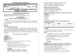 Première page de Anglais 4e — 2e devoir surveillé, 1er semestre (2018-2019) · CEG 2 N'DALI