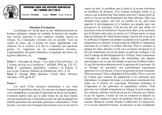 Première page de Français 1ère A1 — 1er devoir surveillé (2017-2018) · CEG1 Covè