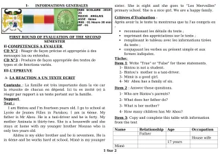 Première page de Devoir surveillé de ANGLAIS — 6e — CEG GBESSOU (2019)