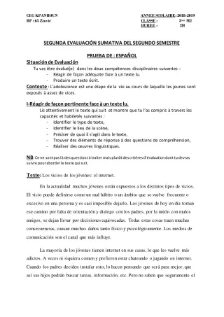 Première page de Espagnol 3e ML — 2018-2019 · CEG Kpanroun