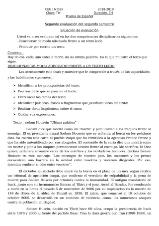 Première page de Espagnol Tle A2 — 2018-2019 · CEG 1 N'Dali