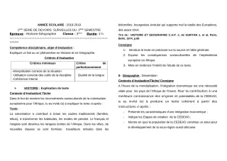 Première page de Histoire-Géographie 3e, 3e ML — 1er devoir surveillé, 2e semestre (2018-2019) · CEG Banikanni