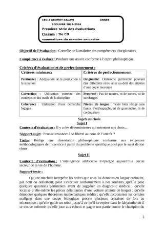 Première page de Philosophie Tle C — 1re évaluation sommative, 1er semestre (2023-2024) · CEG2 ABOMEY - CALAVI (CEG ZOCA)