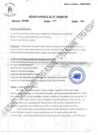 Première page de Espagnol 4e — 2020-2021 · CPEG ROSAIRE