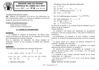 Première page de PCT Tle D — 3e devoir surveillé (2017-2018) · CEG1 Covè