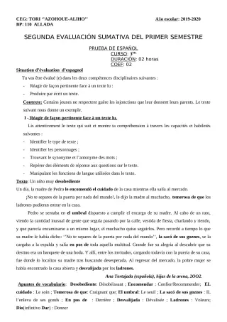 Première page de Espagnol 3e ML — 2019-2020 · CEG AZOHOUE-ALIHO