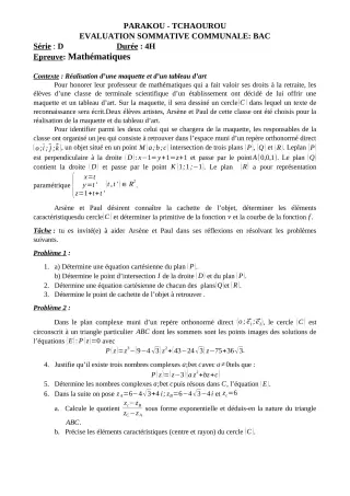 Première page de Mathématiques Tle D — Évaluation sommative (2018-2019) · CEG Hubert C. MAGA