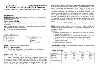 Première page de Philosophie 2nde A2, 1ère A2, Tle A2, Tle D — 1er devoir surveillé (2019-2020) · CEG1 Kalalé