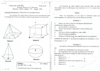 Première page de Mathématiques 4e, 4e ML, 3e, 3e ML — 1er devoir surveillé, 1er semestre (2018-2019) · CEG Gbegourou