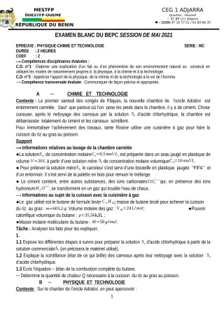 Première page de Examen Blanc de PCT — 3e — CEG1 Adjarra (2020)