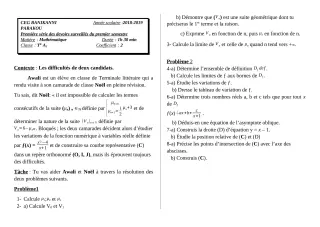Première page de Mathématiques Tle A & B — 1er devoir surveillé, 1er semestre (2018-2019) · CEG Banikanni
