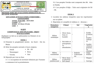 Première page de Histoire-Géographie 5e — 1re évaluation sommative, 2e semestre (2019-2020) · CEG GBESSOU