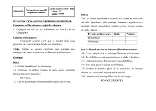 Première page de Histoire-Géographie 6e — 1er devoir surveillé, 1er semestre (2020-2021) · CEG LALO