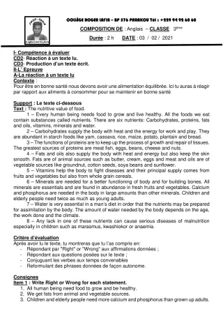 Première page de Anglais 3e — Composition (2020-2021) · CPEG Roger LAFIA