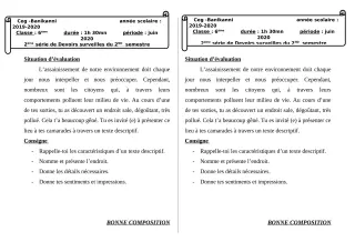 Première page de Français 6e — 2e devoir surveillé, 2e semestre (2019-2020) · CEG Banikanni