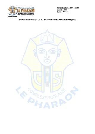 Première page de Mathématiques Tle D — 1er devoir surveillé, 1er trimestre (2019-2020) · CPEG LE PHARAON
