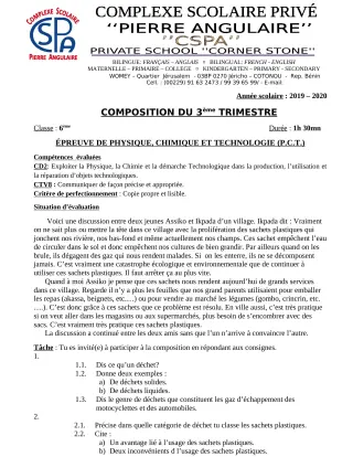 Première page de PCT 6e — Composition, 3e trimestre (2019-2020) · CPEG PIERRE ANGULAIRE
