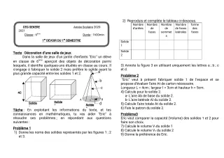 Première page de Mathématiques 6e — 1er devoir surveillé, 1er semestre (2020-2021) · CEG SEKERE