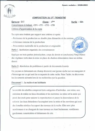 Première page de SVT 5e — 1re composition (2020-2021) · CPEG ROSAIRE