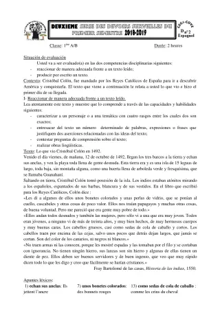 Première page de Espagnol 1ère A1, 1ère A2, 1ère B — 1er semestre (2018-2019) · CEG1 Covè