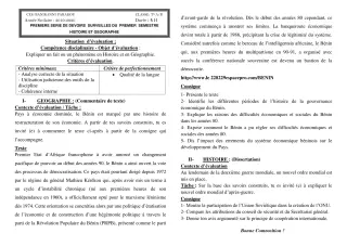 Première page de Histoire-Géographie Tle A1, Tle A2, Tle B — 1er devoir surveillé, 1er semestre (2019-2020) · CEG Banikanni