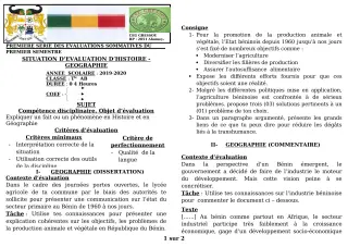 Première page de Histoire-Géographie Tle A1, Tle A2 — 1re évaluation sommative, 1er semestre (2019-2020) · CEG GBESSOU
