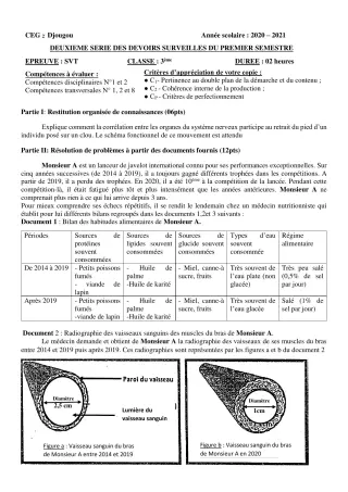 Première page de SVT 4e, 3e — 2e devoir surveillé, 1er semestre (2020-2021) · CEG 2 Djougou