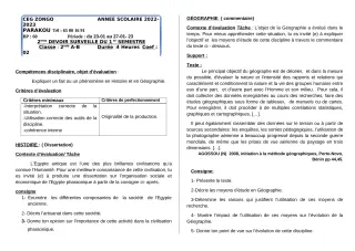 Première page de Histoire-Géographie 2nde A, 2nde B — 2e devoir surveillé, 1er semestre (2022-2023) · CEG ZONGO