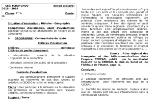 Première page de Devoir surveillé de HIST-GEO — 1ère A — CEG Tchatchou (2018)